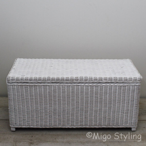 Rieten opbergmand wit 90 cm breed
