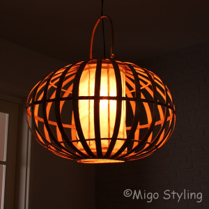 Hanglamp bamboe met stoffen koker