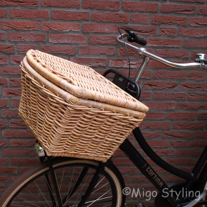 Fietsmand met deksel naturel rotan