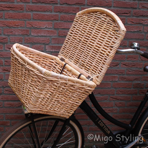 Fietsmand met deksel naturel rotan