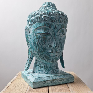 Houten Buddha masker staand groen