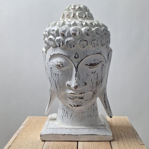 Houten Buddha masker staand geel