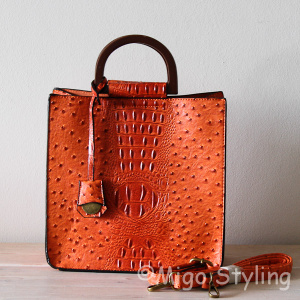 Croco tas Oranje met houten handvaten