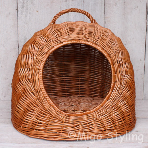 Katzenkorb mit weichem Kissen, Rattan Grau