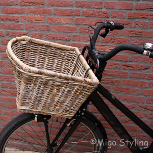 Fahrradkorb offen, konisch zulaufend, Rattan grau