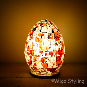 Gekleurde Mozaiek design tafellamp Egg (rood oranje)