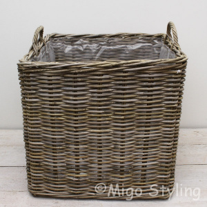 Kaminkorb / Pflanzenkorb viereckig (XL) Rattan Grau