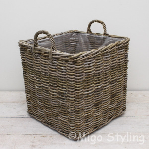 Haardmand / plantenmand vierkant (L) grey rotan