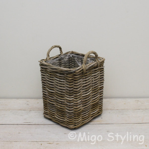 Haardmand / plantenmand vierkant (S) grey rotan