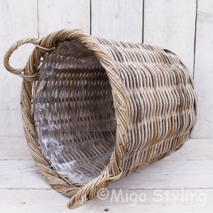 Kaminkorb / Pflanzenkorb rund (XL) Rattan Grau