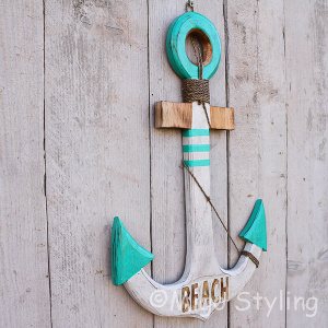 Houten Anker turquoise 60 cm