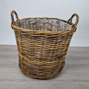 Houtmand Plantenmand Brown rond op wielen S