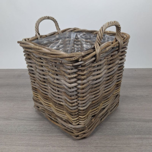 Kaminholzkorb (S) auf Rollen, Rattan Grau