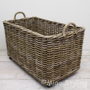 Houtmand (L) op wielen Rechthoek grey rotan