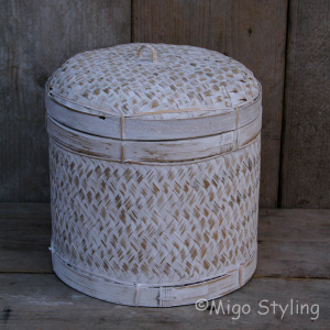 Bamboe sfeermand (S) met deksel white wash