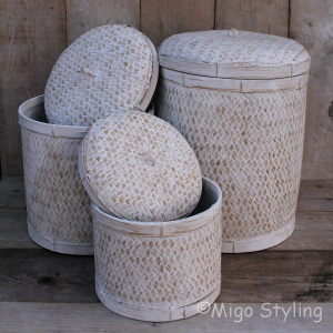 Bamboe sfeermand (S) met deksel white wash