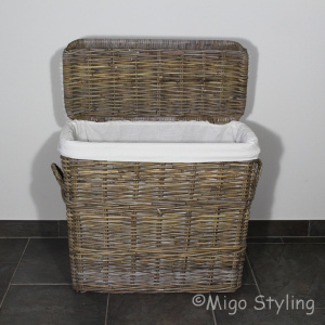 Wasmand breed met binnenzak grey rotan