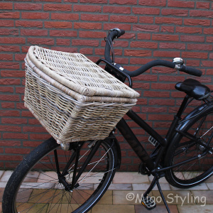 Fietsmand met deksel L grey rotan