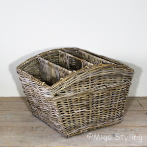 Zeitschriftenkorb, 4 Fächer, Rattan Grau