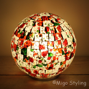 Gekleurde Mozaiek design tafellamp Bol (oranje groen)