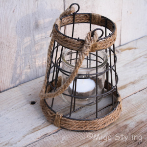 Metalen lantaarn met jute (taps)