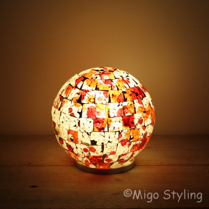 Gekleurde Mozaiek design tafellamp Bol (rood oranje)