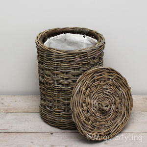 Wäschekorb rund mit Innensack, Rattan Grau