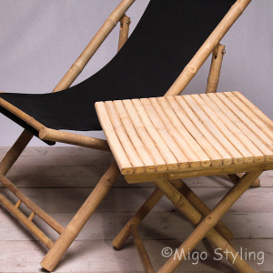 Relaxstoel van bamboe met hoofdsteun kussens