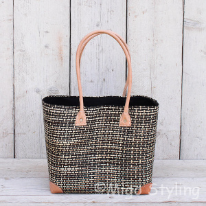 Jute tas in naturel en zwart medium
