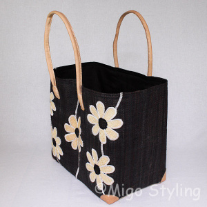 Jute tas Zwart met naturel bloemen