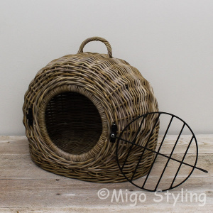 Katzenkorb mit weichem Kissen, Rattan Grau