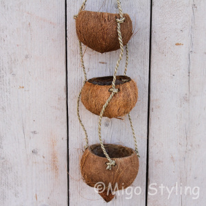 Kokosnoot plantenhanger 3 cups