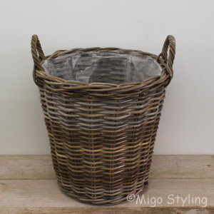 Kaminkorb / Aufbewahrungskorb rund (M), Rattan Grau