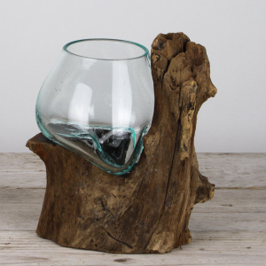 Mini glazen druppelvaas op hout (c)