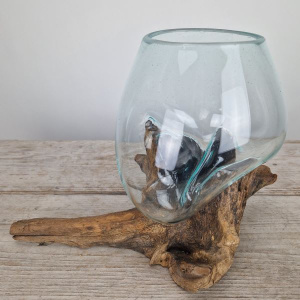 Mini Tropfenvase Glas auf Holz (b)