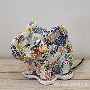 Mozaiek tafellamp olifant gekleurd