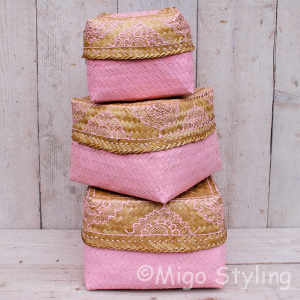 Offermandje bamboe roze set van 3