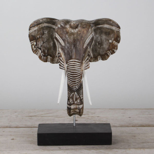 Houten olifant hoofd S op standaard