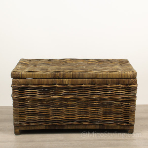 Strakke opbergmand met deksel naturel/brown 75 cm