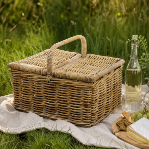 Picknickmand met 2 openslaande kleppen naturel