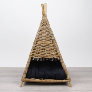 Katzenkorb Pyramide Rattan Grau
