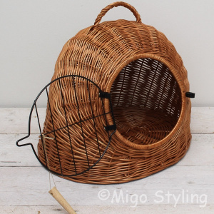 Katzenkorb mit weichem Kissen, Rattan Grau