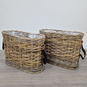 Set vensterbankmand met leren riem ovaal