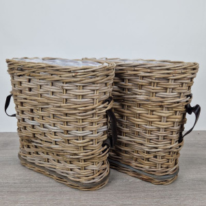 Set vensterbankmand met leren riem ovaal H40cm