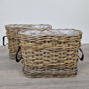 Set vensterbankmand met leren riem ovaal