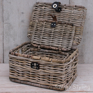 Set manden met deksel grey rotan