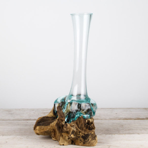 Mini Tropfenvase aus Glas auf Holz (b)