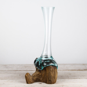 Mini Tropfenvase aus Glas auf Holz (c)
