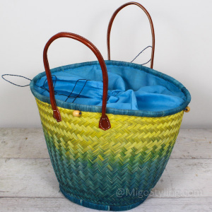 Strandtas City shopper van zeegras blauw/geel