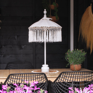 Tafelparasol Bali wit met franje